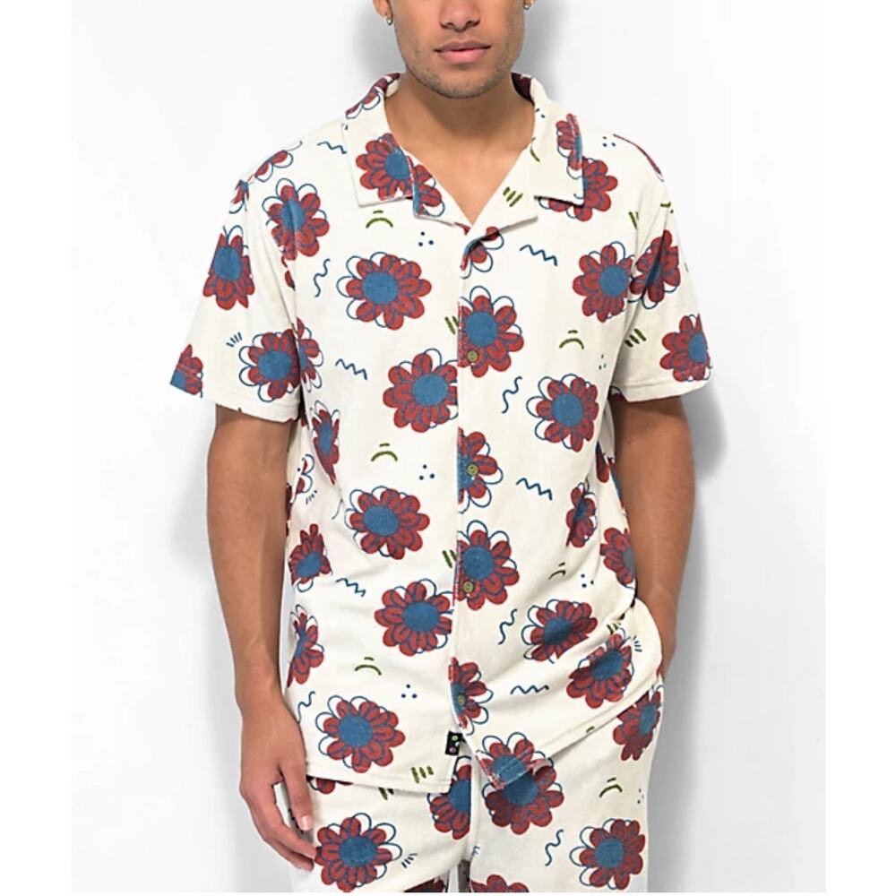 A.LAB Zumiez Cruise Terry White Short Sleeve Men’s Button Up Shirt Size: Medium